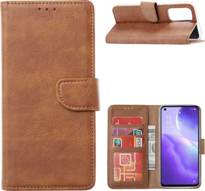 Hoesje Geschikt voor Oppo Reno5 5G - Hoesje Bookcase Bruin - Portemonee hoesje case met Pasjeshouder