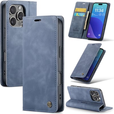 Casemania Hoesje Geschikt voor Apple iPhone 16 Pro - Shadow Gray - Dunne Portemonnee Book Case - Slim Wallet Case met Pasjeshouder