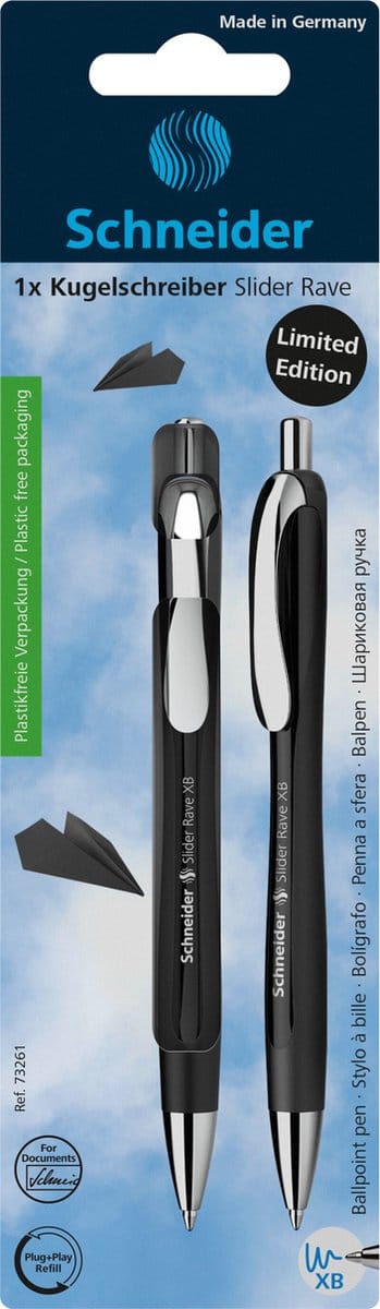 Schneider balpen - Slider Rave - penpunt XB - zwart - op blisterkaart - S-73261