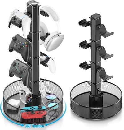 Controllerhouder Bureaumand - Universele Organizer - Gaming Setup - Draaibaar Aluminium Ontwerp - 26x26x51cm - Zwart