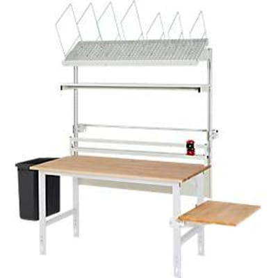 Rau verpakkingstafelsysteem 04 Werktafel serie Tom, B 1500 x D 800 x H 760-1080 mm, massief beukenhouten blad, tot 500 kg