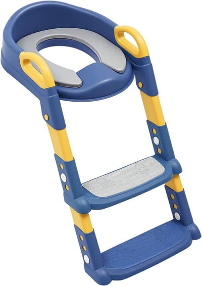 Kinder Toiletbril met Trap - Toilettrainer Zindelijkheid - Zelfstandig Leren - In Hoogte Verstelbaar - 44 x 34 cm - Blauw