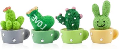 Kleine Kunstmatige Cactus Decoratie - 4 Stuks Resin Wobble Figuren voor Auto Interieur, Bureau en Thuis Decoratie