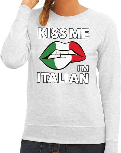 Kiss me I am Italian sweater grijs dames - feest trui dames - Italie kleding XS