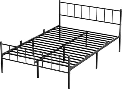 KUTAS Metalen Bed 140x190 cm - Tweepersoonsbed - met Hoofdbord en Metalen Lattenbodem - Stevig Bedframe - IJzeren Bed - Grote Opbergruimte - Eenvoudig te Monteren - Belastbaar tot 600 kg