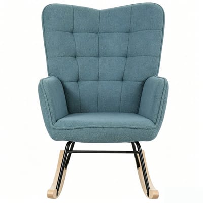 Schommelstoel met armleuningen lichtblauw 98x71x101 cm teddy fleece relaxstoel met houten glijvoeten gewatteerde rocking chair voor woonkamer en slaapkamer – baby- en leesstoel