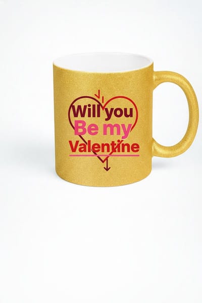 Gouden Glitter Valentijn Mok 'Will You Be My Valentine' - Romantisch Liefdes Cadeau