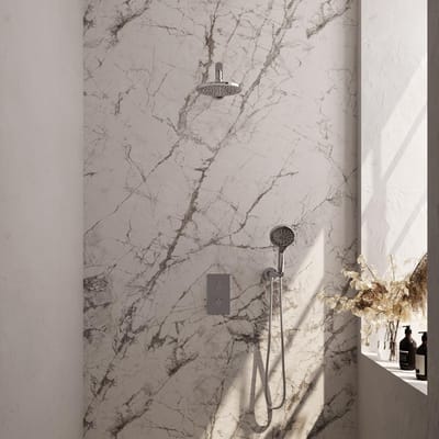 Brauer Chrome Carving Thermostatische Regendoucheset Inbouw - Hoofddouche 20 cm - Rechte Wandarm - 3 Weg - Handdouche 3 Standen - Doucheslang - Wandaansluitbocht - Chroom
