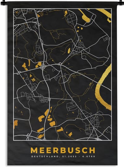 Wandkleed - Wanddoek - Stadskaart – Plattegrond – Duitsland – Goud – Meerbusch – Kaart - 120x180 cm - Wandtapijt