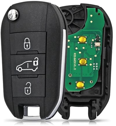 XEOD 3 knops klapsleutel geschikt voor Citroen C3 - C4 - C5 - C6 - Peugeot 308 - 508 - 3008 - Expert - ID4A - 433MHZ - FSK - HU83 - Complete sleutel - Bus - Met electronica - 1 stuks