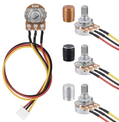 Lineaire Taper Rotary Potentiometer 20K Ohm met Verbinder Draad en Aluminium Knoppen (6 stuks)