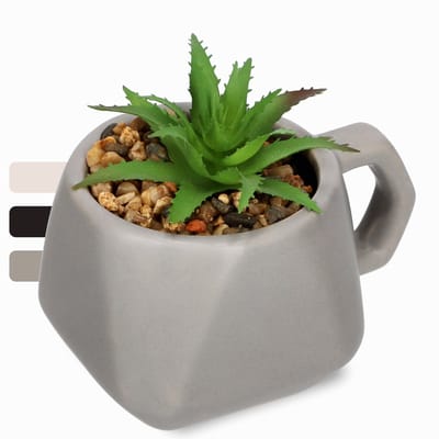KADAX Sappplanten in pot met handvat, kunstmatige potplanten, kleine kunstplant, faux plant, decoratieve plant voor woonkamer, kantoor (grijs)
