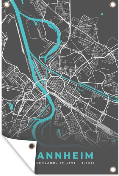 Muurdecoratie Duitsland – Blauw – Mannheim – Stadskaart – Kaart – Plattegrond - 120x180 cm - Tuinposter - Tuindoek