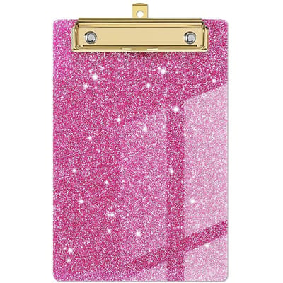 Dossier à paillettes Planche Dossier de fichiers A4 Presse-papiers Bloc-notes Planche à notes Clips pour notes Organiseur de rangement pour feuilles d'examen Bureau École Fournitures Décor rose