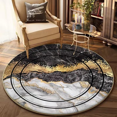 Luxe Goud Rond Tapijt voor Woonkamer Decor Sofa Tafel Vloerkleed Groot Oppervlak Zacht Antislip Stoelmat Decoratie Huis Tapijten 100cm