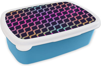 Broodtrommel Blauw - Lunchbox - Brooddoos - Design - Abstract - Neon - 18x12x6 cm - Kinderen - Jongen