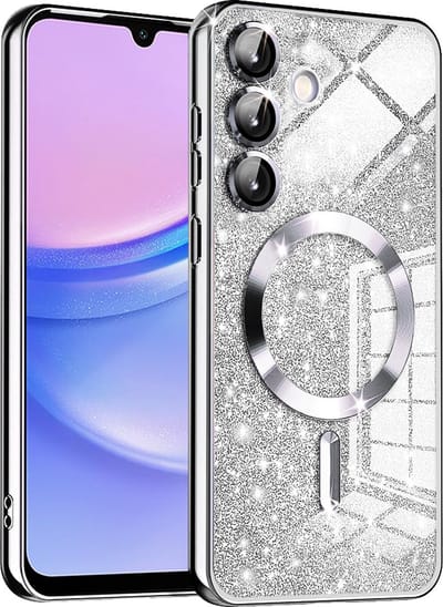 Hoesje geschikt voor Samsung Galaxy A15 4G/5G - Techsuit Luxury Glitter Back Cover - Geschikt voor MagSafe - Zilver