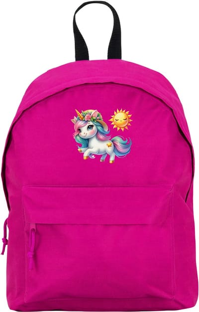 Donker Roze rugzak met Full Color Te Schattige Prachtige Grote Eenhoorn met Hoed en een Zonnetje