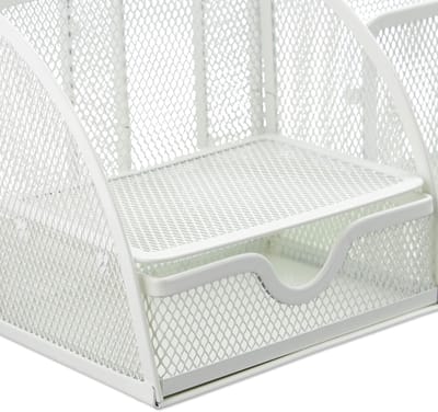 Famanu - Metalen bureau organizer met lade wit, moderne pennenhouder en accessoires organizer voor kantoor en thuiswerkplek