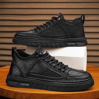 Herenschoenen Lente Nieuwe Lage Top Trendy Leren Schoenen Herenschoenen Verdikte Veelzijdige Schoenen Heren Antislip Sportschoenen 44 white