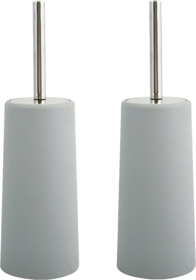 MSV Toiletborstel houder/WC-borstel - 2x - lichtgrijs - kunststof - 35 cm