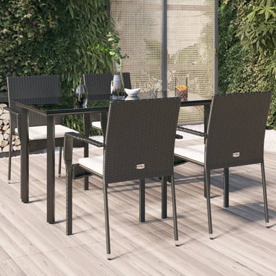 vidaXL - 5-delige - Tuinset - met - kussens - poly - rattan - zwart