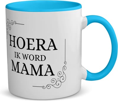 Akyol - hoera ik word mama koffiemok - theemok - blauw - Moeder - iemand die mama wordt - babyshower - moeder cadeautjes - geschenk - kado - 350 ML inhoud