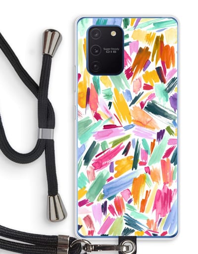 Case Company® - Hoesje met koord geschikt voor Samsung Galaxy Note 10 Lite hoesje met Koord - Watercolor Brushstrokes - Telefoonhoesje met Zwart Koord - Bescherming aan alle Kanten en Over de Schermrand