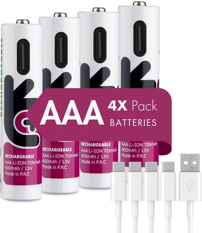 Uniross USB-C Oplaadbare AAA Li-ion Batterijen - 1.5V Constante Output - 500mAh / 750mWh - Set van 4 inclusief 4-in-1 Laadkabel