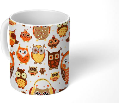 Mok - Koffiemok - Meisjes - Uil - Oranje - Patronen - Girl - Kind - Kinderen - Mokken - 350 ML - Beker - Koffiemokken - Theemok