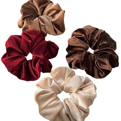 Bordeaux rood beige bruin fluwelen scrunchies dames haarbanden set effen elastiek haar accessoires voor paardenstaart knot opsteek kapsel 4 delige set