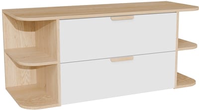 Vente-unique Zwevend wastafelmeubel met nissen - Wit en natuurlijk licht - B120 cm AVORELI