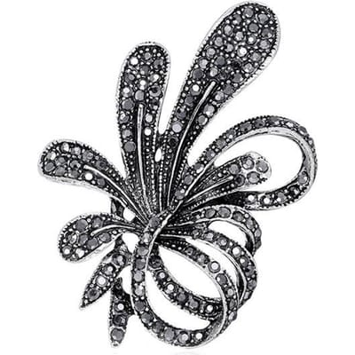 Vintage Zwart Antiek Zilver Strass Broche Strik Bloem Speld Mode Kleding Accessoires Corsage gray