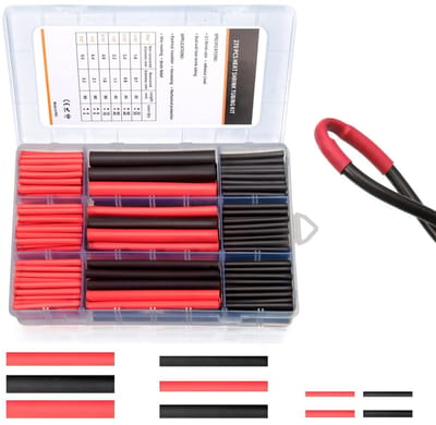 Krimpkousenset, waterdicht, 270 stuks, krimpkousen, dubbelwandig, waterdicht, zwart en rood, in 5 maten, polyolefine, krimpkous, waterdicht, krimpkabel, wikkelkabel