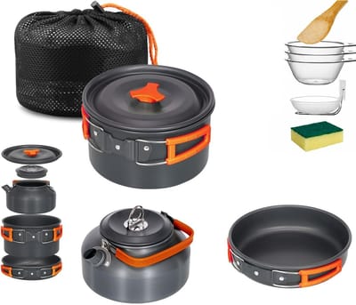 SMH LINE® Camping kookgerei set - Pannenset - Aluminium - 10 delig - Camping Pannenset