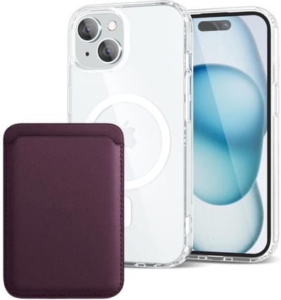Shockproof Anti Shock Back Cover Hoesje Compatibel met MagSafe Geschikt voor: Apple iPhone 15 met Magnetische Pasjeshouder - Purperviolet