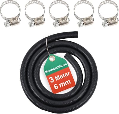Universele Brandstofleidingslang 3 Meter - 6 mm Binnendiameter met 5 Slangklemmen