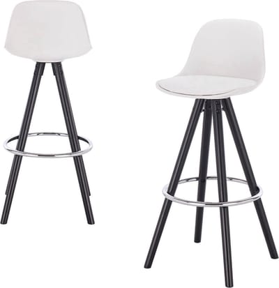 Barkrukken Set 75 cm Zwart - Zithoogte 75 cm, Wit Kunstleer en Met Rugleuning - Voor Eetkamer, Keuken en Woonkamer