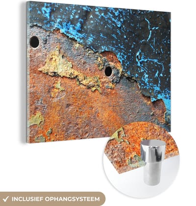 MuchoWow® Glasschilderij 120x90 cm - Schilderij acrylglas - Roest - Retro - Metaal - Foto op glas - Schilderijen