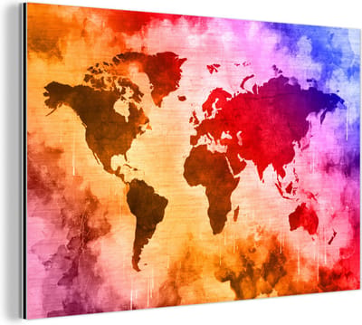Aluminium schilderij 180x120 cm - Wanddecoratie metaal - Wereldkaart - Kleur - Abstract - Metalen muurdecoratie woonkamer - Decoratie industrieel - Foto op dibond - Industriële accessoires slaapkamer