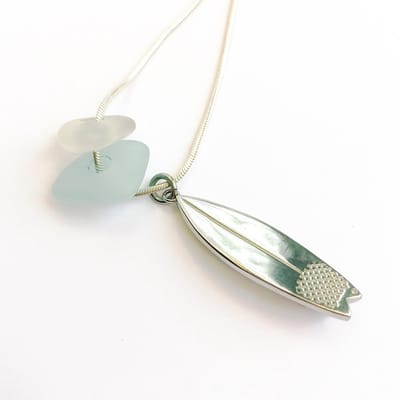Laguna Treasures Jewellery - Ketting Zeeglas Surfboard - Zilver - Verguld - Snake ketting - Halsketting - Sieraden - Surf