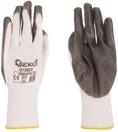 GEKO Katoenen werkhandschoenen - nitrilcoating - maat 8 - wit/grijs - 12 stuks