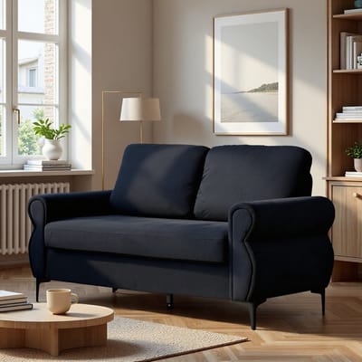 REDOM - 2-Zitsbank - Compact - Ergonomische Zithoogte - Voor Appartementen - Metaal En Hout - Zwart - 173,5 X 81 X 92 Cm