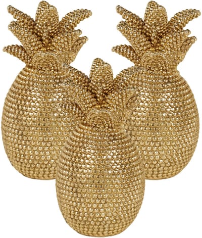 Ostaria Decoratieve Ananas - 3x - goud - strass effect - polyresin - 24 cm