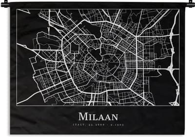 Wandkleed - Wanddoek - Milaan - Plattegrond - Kaart - Stadskaart - 120x90 cm - Wandtapijt