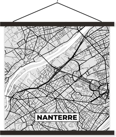 Posterhanger incl. Poster 60x60 cm - Schoolplaat - Nanterre - Plattegrond - Frankrijk - Kaart - Stadskaart - Textielposter - Zwarte latten - Stadskaart