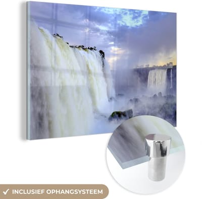 ® Glasschilderij 180x120 cm - Schilderij acrylglas - Iguazu-waterval de keel van de duivel bij zonsopgang in Brazilië - Foto op glas - Muurdecoratie woonkamer - Wanddecoratie slaapkamer - Schilderijen