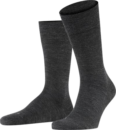 FALKE Sensitive Berlin met comfort tailleband wol katoen sokken heren grijs - maat 39-42