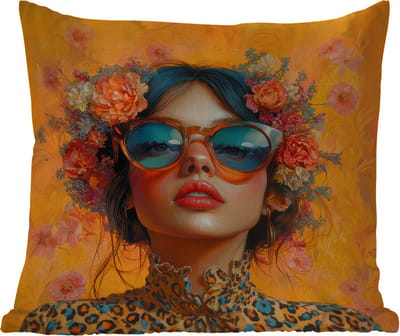 Tuinkussen - Vrouw - Bloemen - Aesthetic - Oranje - 40x40 cm - Weerbestendig