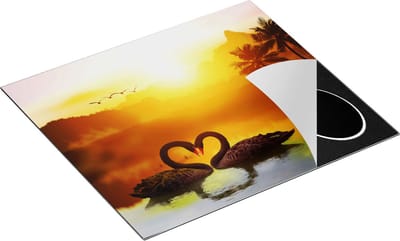 Chefcare Inductie Beschermer Twee Zwarte Zwanen in een Hart Vorm - 60x50 cm - Afdekplaat Inductie - Kookplaat Beschermer - Inductie Mat